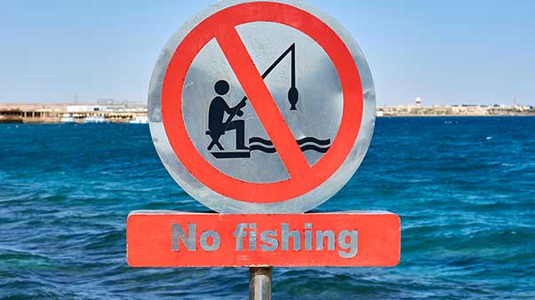 Sign in front of water asking people not fishing
